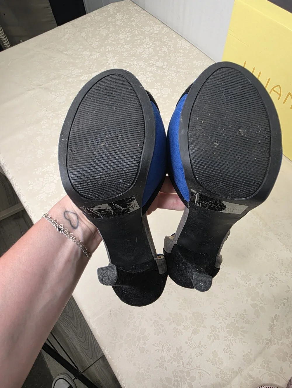 Liliana Colorblock Platform Heels Blue Black Grey Ankle Strap Stilettos 7.5